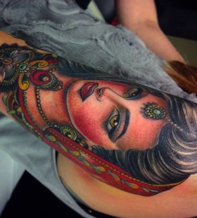 Beautiful woman tattoo by Flo Nuttall