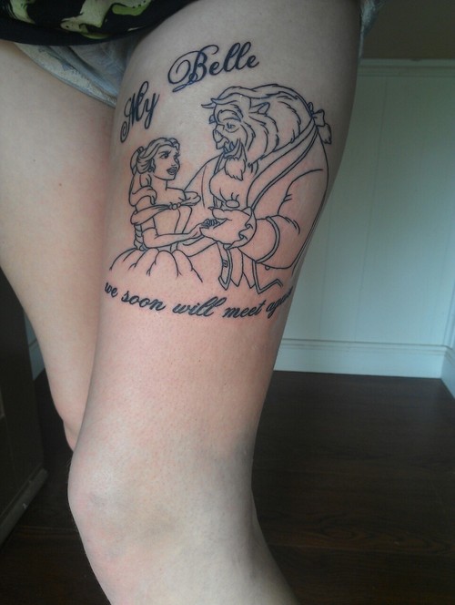 Beauty and the beast leg tattoo