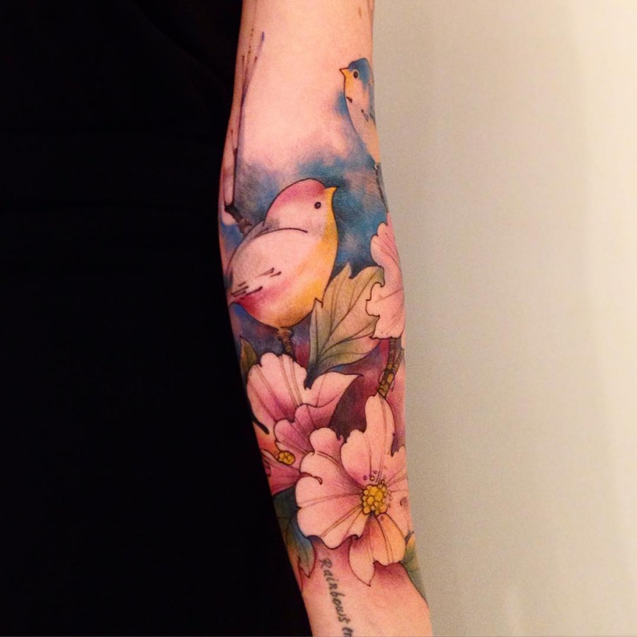 Watercolor Sleeve Tattoos