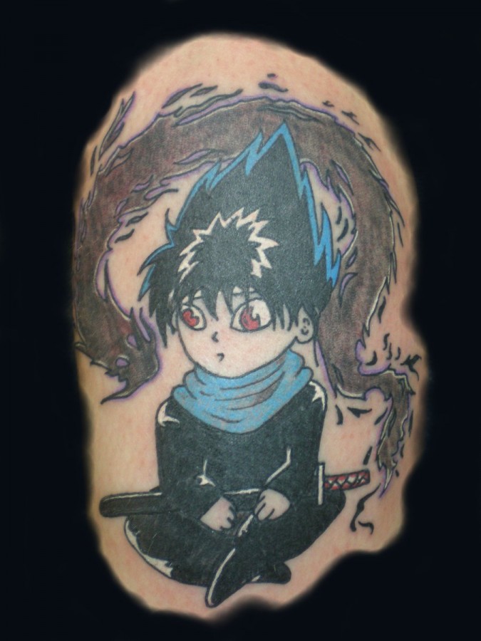 Black and blue anime tattoo