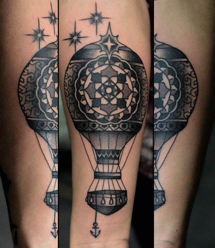 Black and grey air balloon tattoo