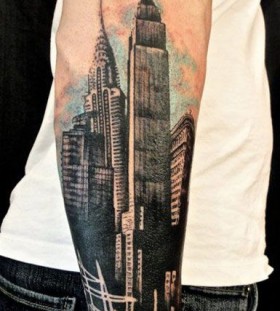 Black arm's architecture tattoo
