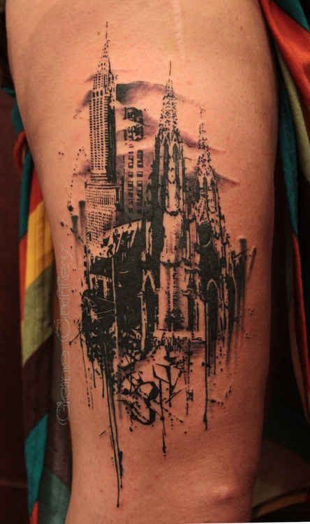 Black buildings architecture tattoo