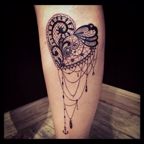 Black heart lace tattoo