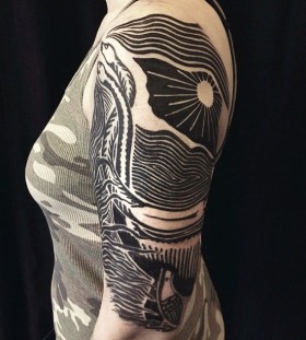 Black ink arm tattoo by David Allen
