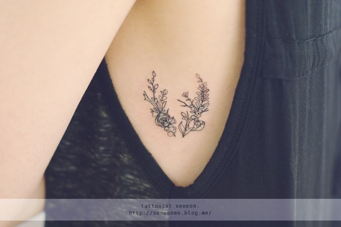 Black plants tiny tattoo
