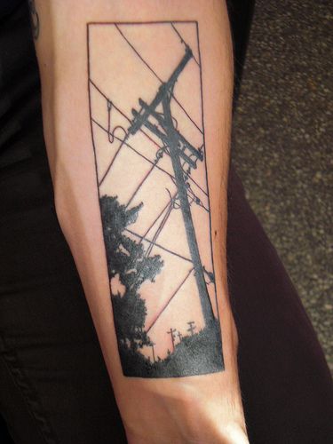 Black wires telephone tattoo