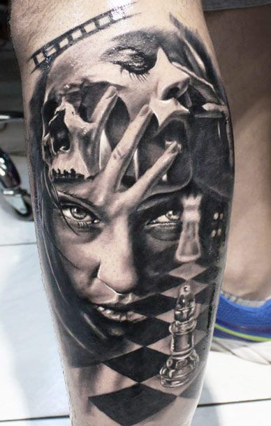 Black women’s face and chess tattoo