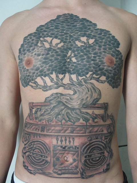 Boombox tree large tattoo