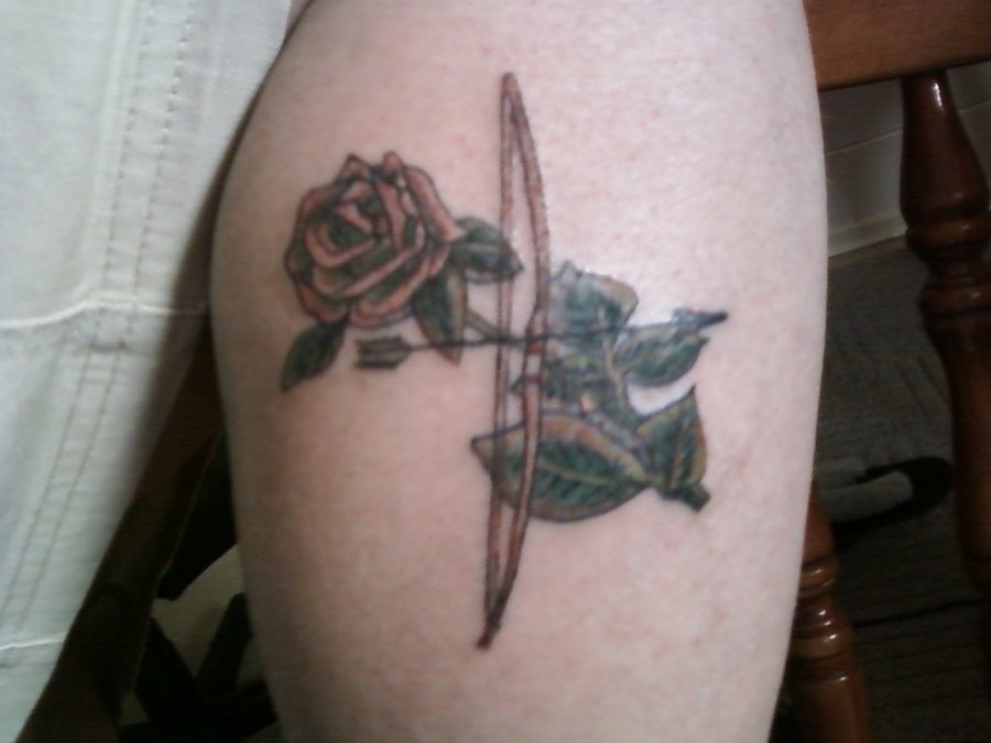 Bow and arrow rose tattoo