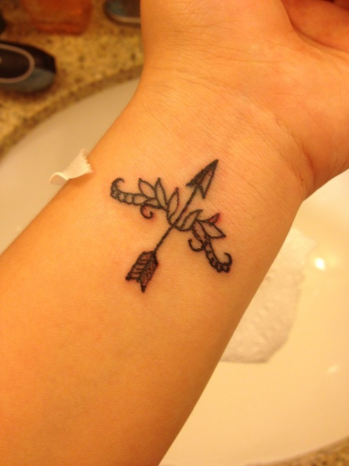 Bow and arrow wrist tattoo