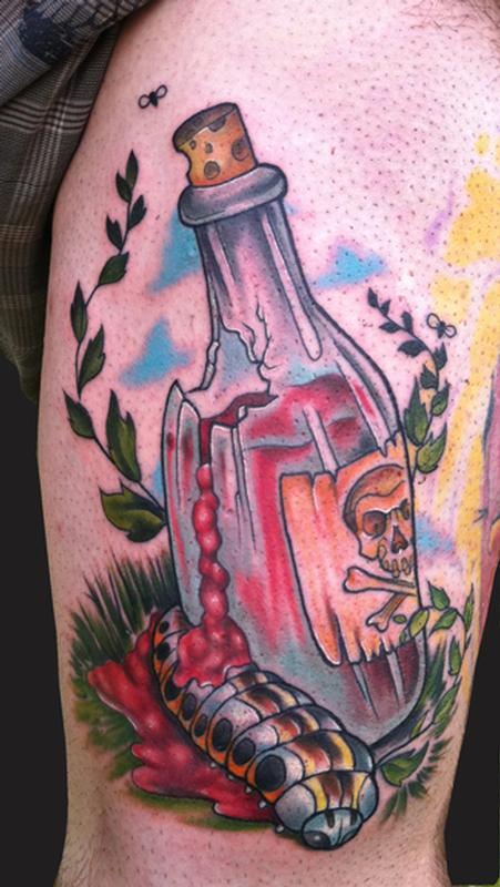 Broken poison bottle tattoo