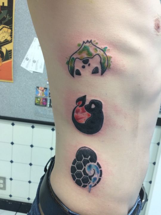 Bulbassaur Charmander and Squirlte Pokemon tattoo