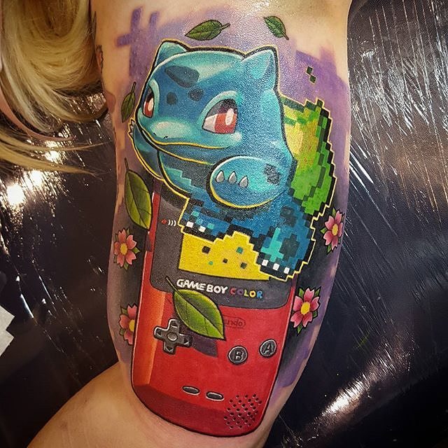 Bulbassaur pixeled Pokemon tattoo