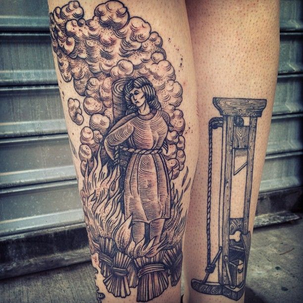 Burning woman tattoo by Rachel Hauer