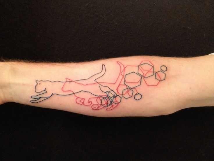 Cat and geometric shapes tattoo