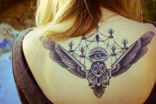 Chandelier and owl tattoo