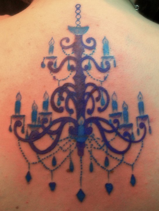 Chandelier with blue candles tattoo