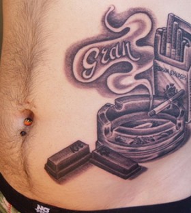 Cigarette and ash tray tattoo