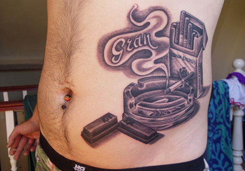 Cigarette and ash tray tattoo