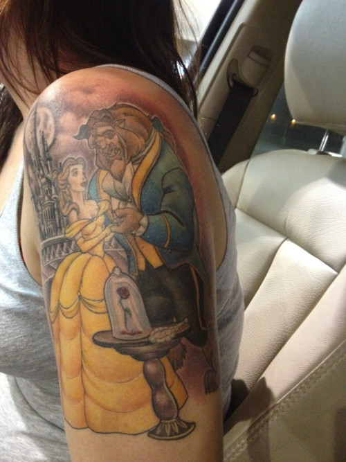 Coloured beauty and the beast tattoo