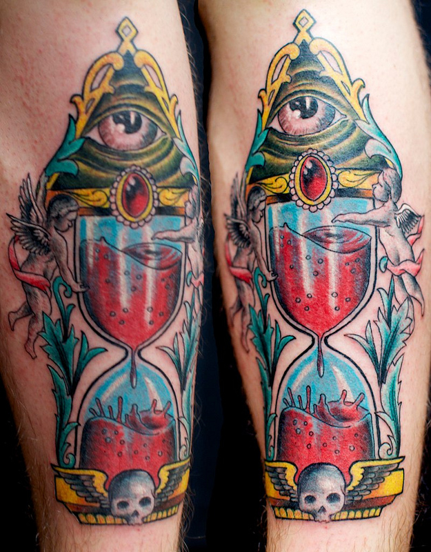 Coloured sand clock tattoo