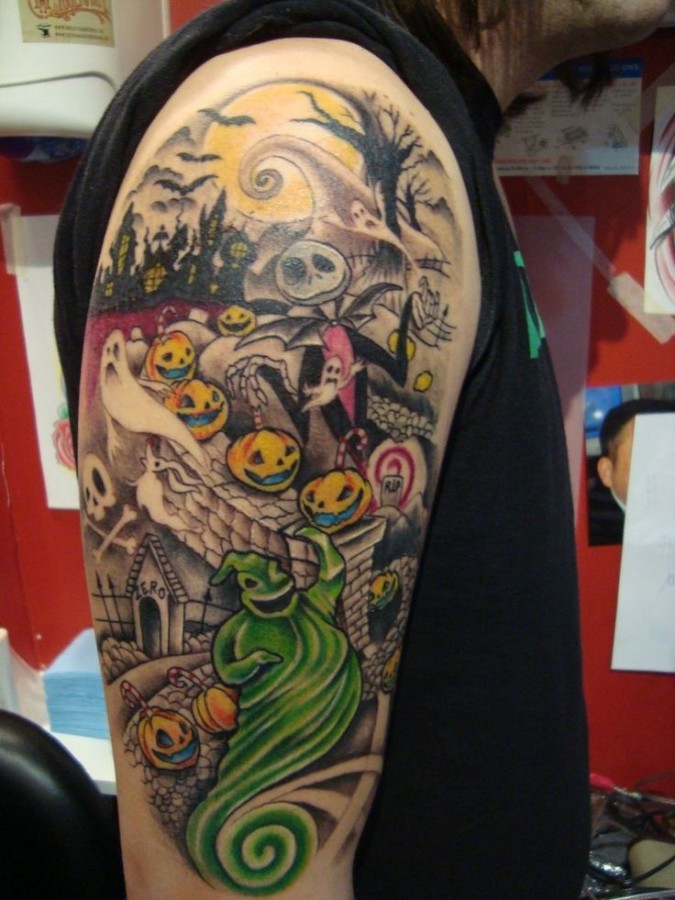 Colourful jack skellington tattoo