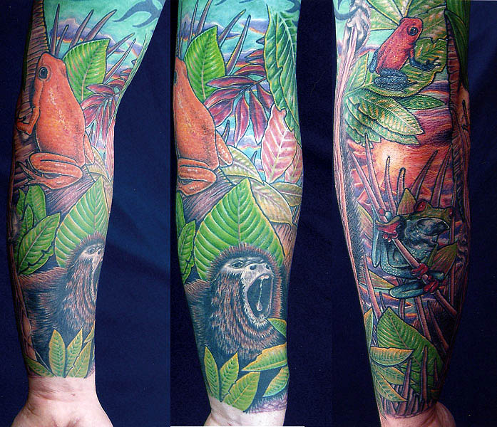 Colourful jungle theme tattoo