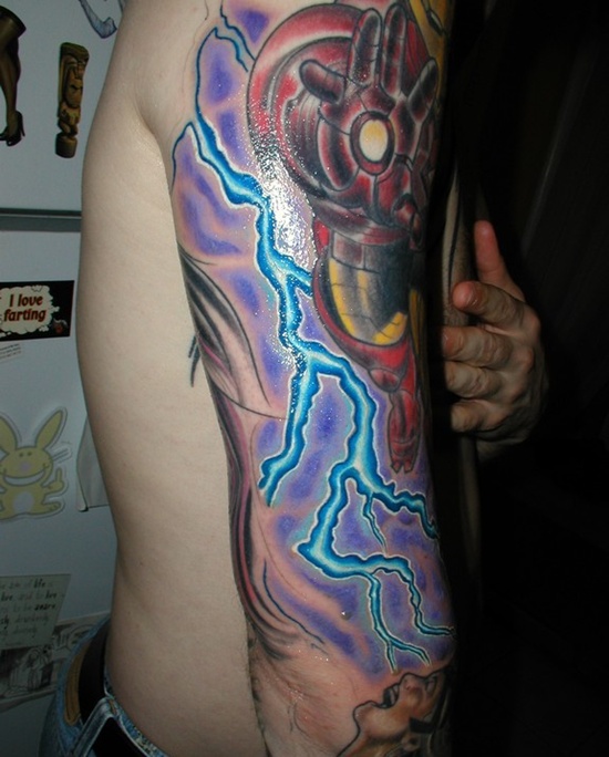 Colourful lightning full arm  tattoo