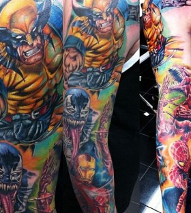 Colourful marvel warriors tattoo