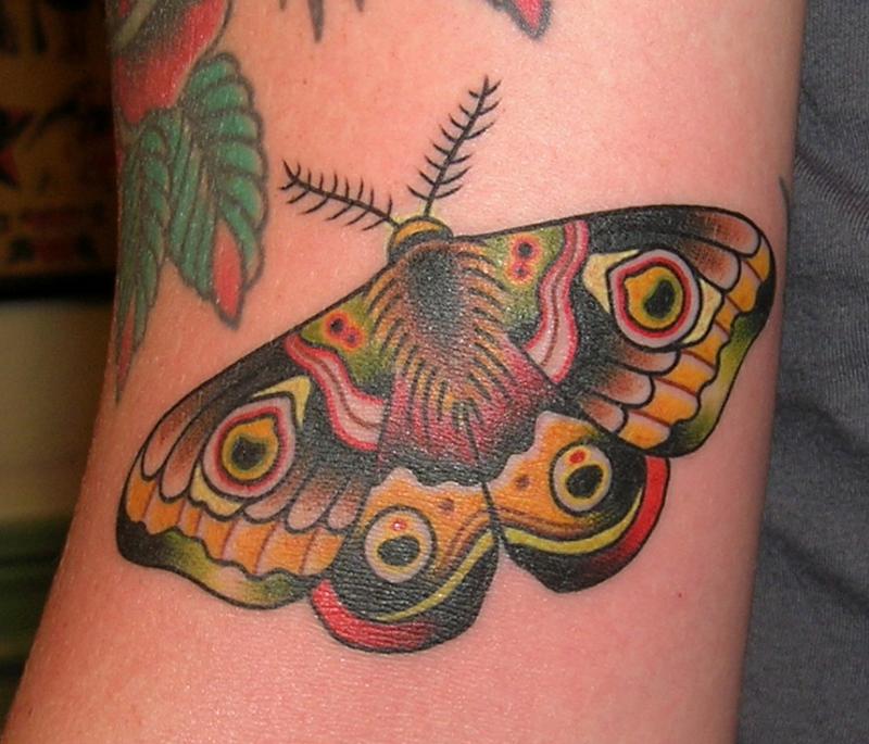 Colourful moth tattoo