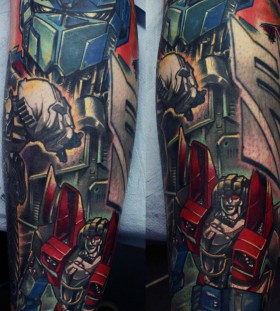 Colourful transformers tattoo