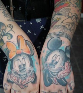Cool Minnie and Mickey hand tattoos