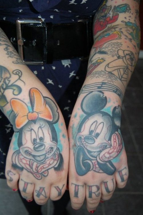 Cool Minnie and Mickey hand tattoos