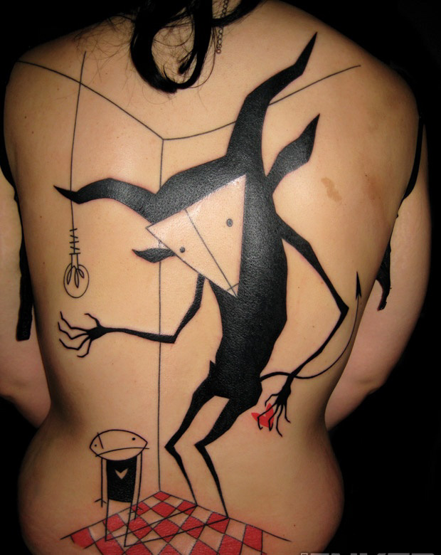 Cool back tattoo by Yann Black