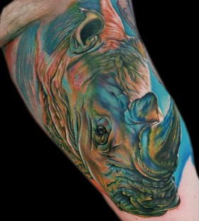 Cool coloured rhino tattoo