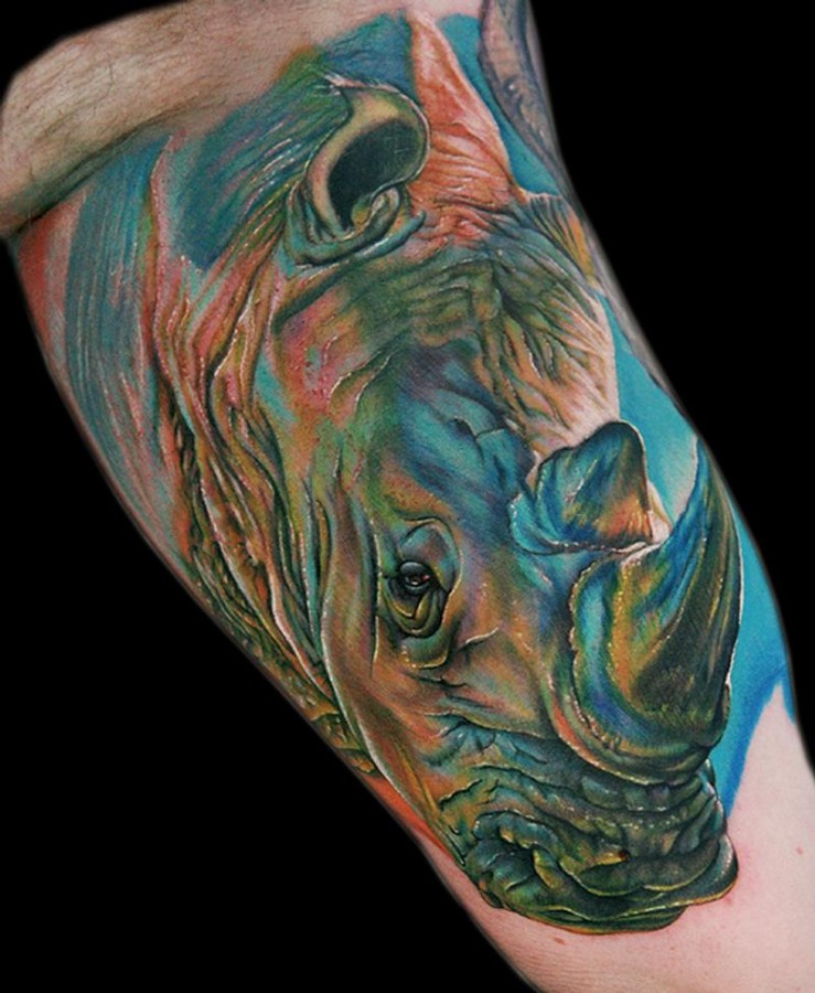 Cool coloured rhino tattoo