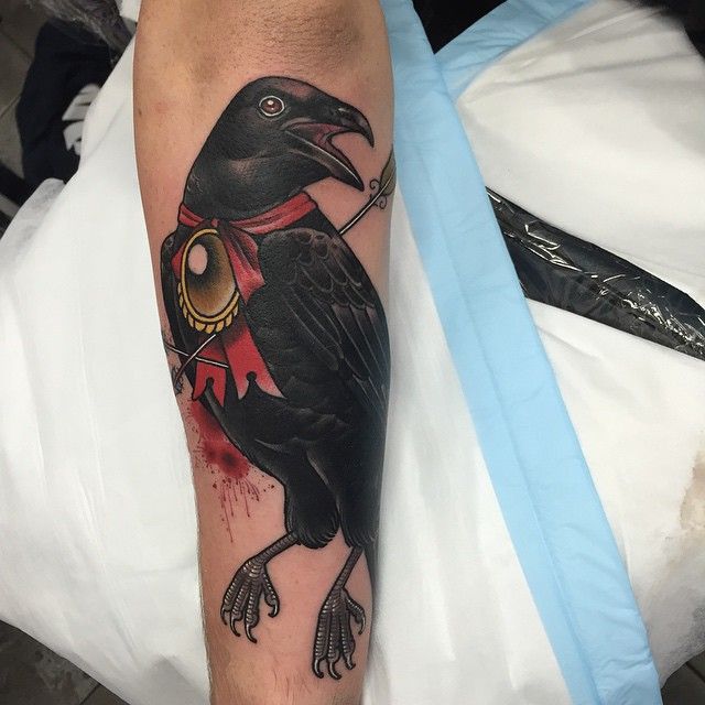 Cool crow tattoo by Dan Molloy