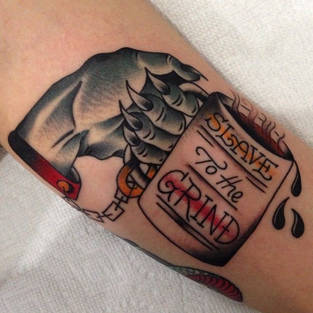 Cool cup in hand tattoo by Nick Oaks