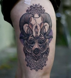 Cool goat skull leg tattoo