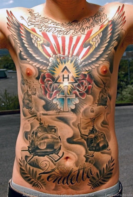 Cool helicopter body tattoo