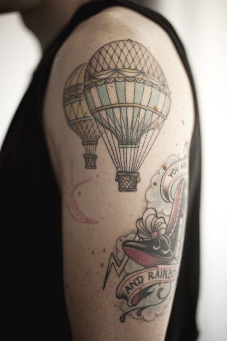 Cool hot air balloon arm tattoo