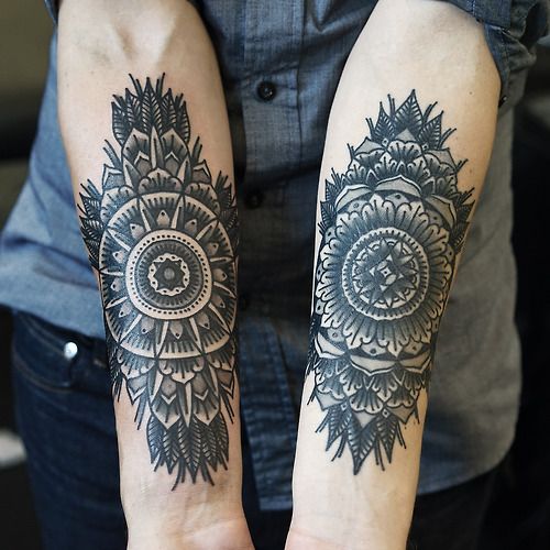 Cool mandala arm tattoos by Philip Yarnell