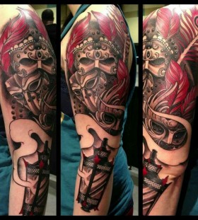 Cool masks tattoo by Jon Mesa