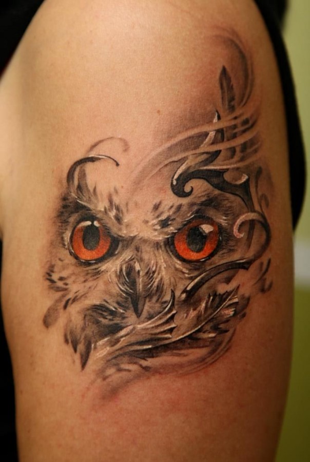 Cool owl tattoo by Dmitriy Samohin