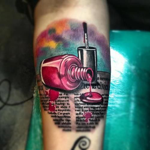 Cool pink nail bottle tattoo