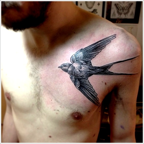 Cool swallow chest tattoo