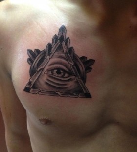Cool triangle eye chest tattoo