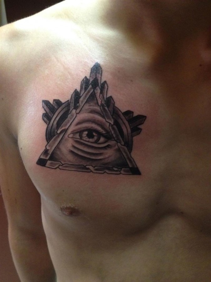 Cool triangle eye chest tattoo