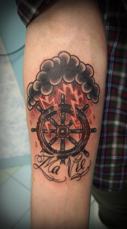 Cool wheel and lightening tattoo